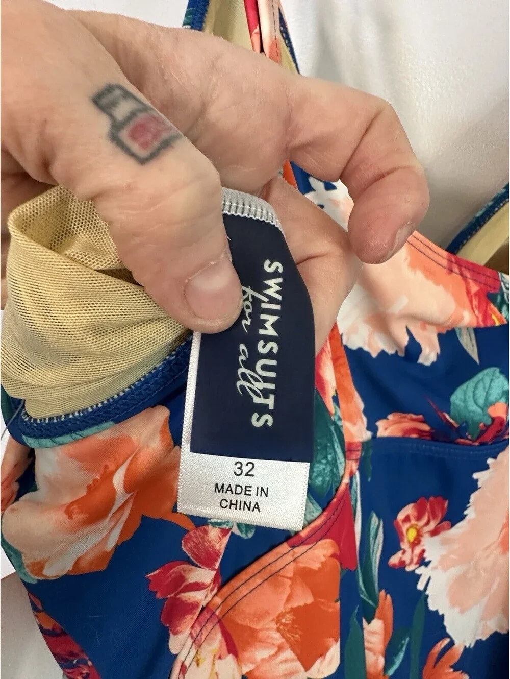 NWTS Swimsuits For All Blue Floral Tropical Print Slimming Swim Dress Size 32.
